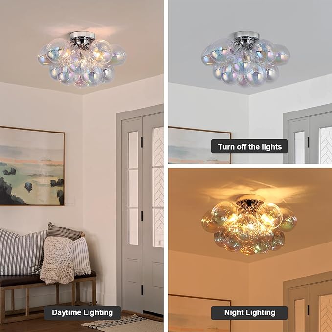 GoYeel Glass Bubble Chandelier Lighting Colorful Bedroom Ceiling Light - Image 7