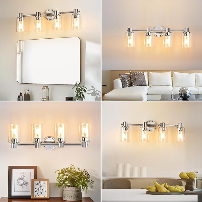4 Light Bathroom Wall Light Fixtures Chrome Bathroom Wall Sconce - Image 6