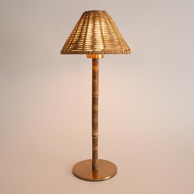 Bamboo Cordless LED Table Lamp – Rechargeable 24-Hour Battery, Dimmable Warm by LUXELYKOS