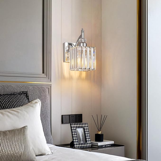 Modern Wall Sconces Set of Two Chrome Wall Sconces Indoor Wall Lamp Crystal - Image 6