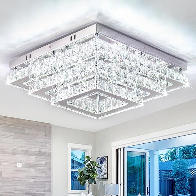 Finktonglan Square Crystal LED Ceiling Light Fixtures by Finktonglan
