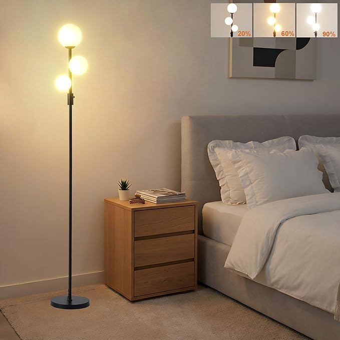 Fiqevs Upgraded Dimmable 3 Globe Mid Century Modern Floor Lamp, 3 x 3000K Warm by Fiqevs