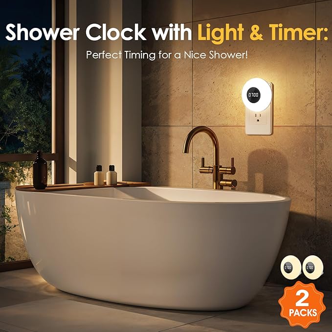 One Fire 【2 Pack】 Bathroom Clock, 10 Levels Dimmable+3 Light Colors+Remote - Image 4