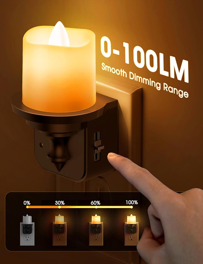 Briignite Flameless Candle Night Lights, Amber Plug-in 2 Pack, LED Candle - Image 2