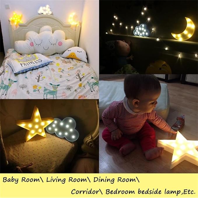 3PCS Decorative LED Crescent Moon Cloud and Star Night Lights Lamps Marquee - Image 6
