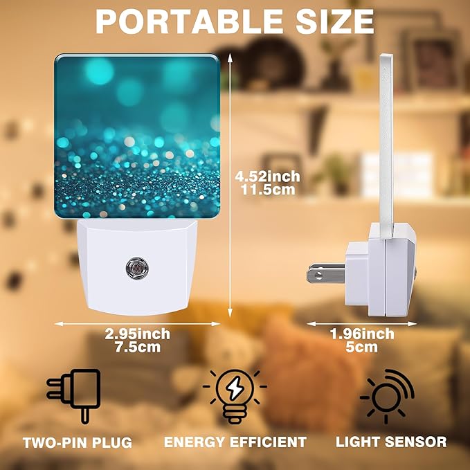 Night Light Teal and Turquoise Sparkle Night Lights Plug into Wall Smart Dusk - Image 2