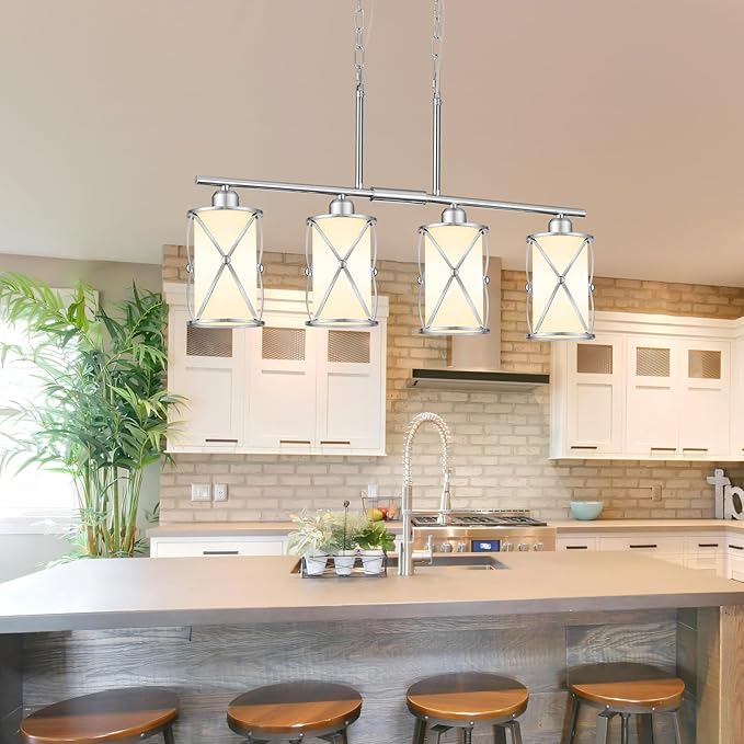 4-Light Kitchen Island Lighting, Linear Brushed Nickel Dining Room Light - Image 5