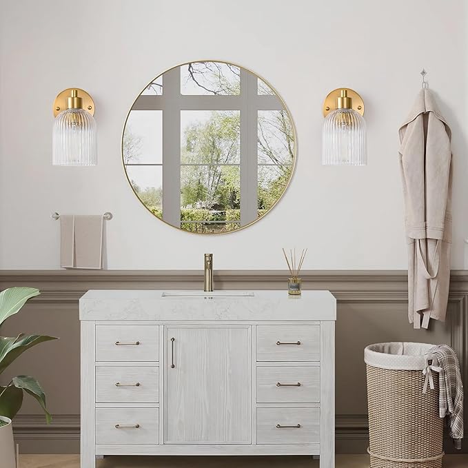 Gold Modern Wall Sconce Set of 2 Glass Bathroom Vanity Lighting Fixture Sconces - Image 4