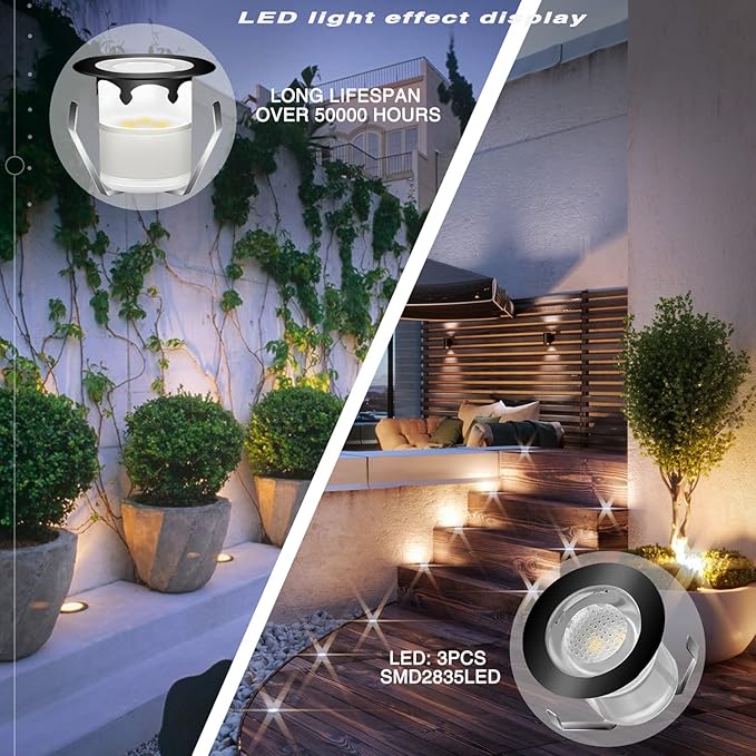 Recessed LED Deck Lighting Kits 12V Low Voltage Warm White Waterproof IP67 - Image 3