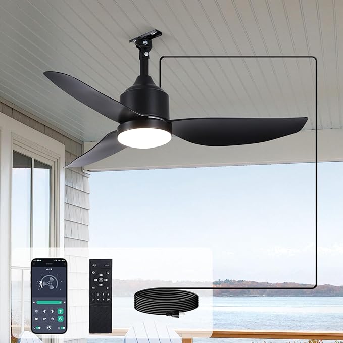 Outdoor Ceiling Fan with Light, 42 Inch Black Waterproof Outdoor Patio Fan with by Unknown