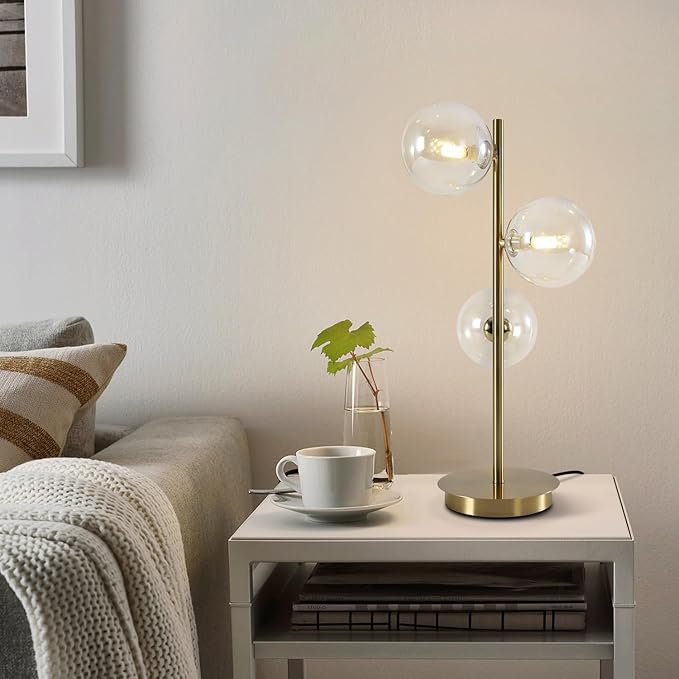 Gold Globe Bedside Lamp, 3 Lights Mid Century Modern Table Lamp, Contemporary - Image 4
