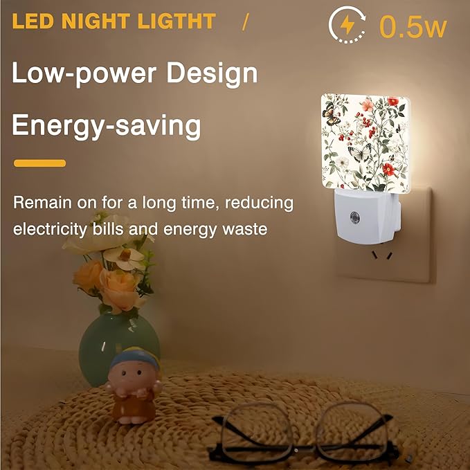 Vintage Flower and Butterfly Night Light, Plug-in Nightlight - Image 5