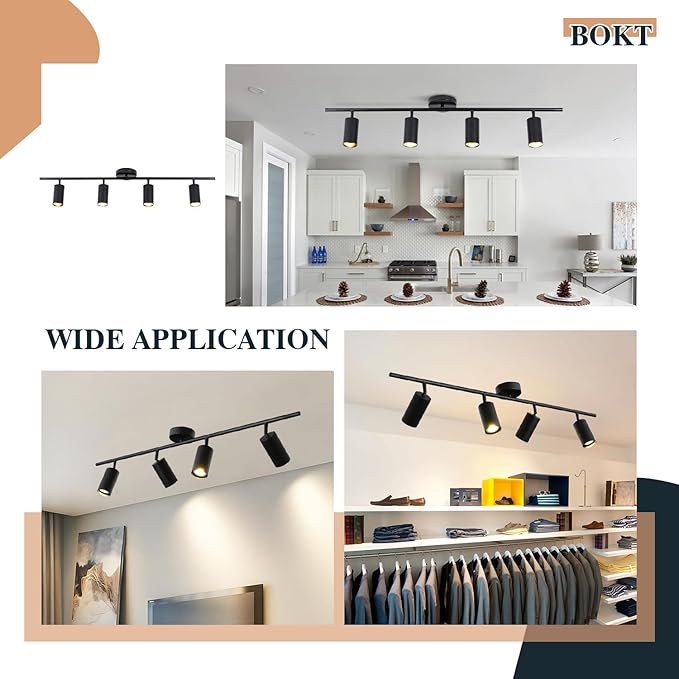 BOKT Matte Black Track Ceiling Light Modern 4-Lights LED Track Lighting Kit - Image 4