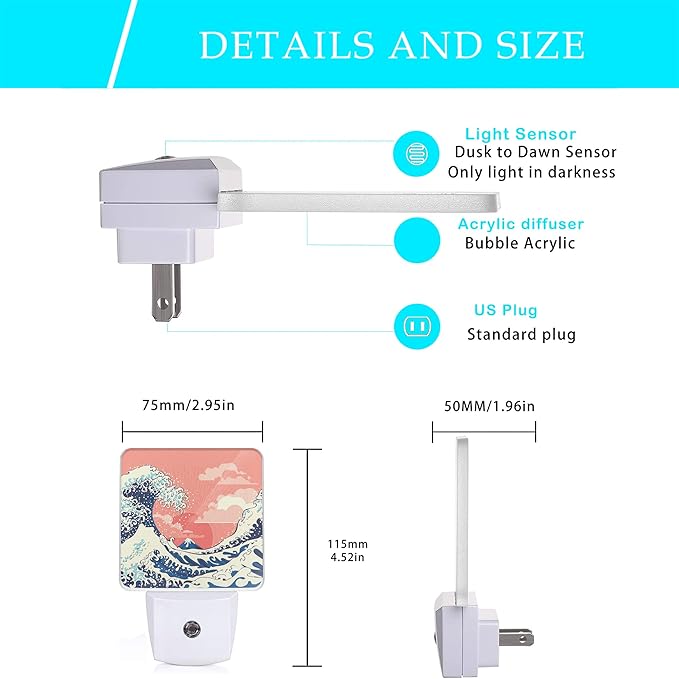 Waves Night Light, Great Waves Plug into Wall Night Lights 0.5W Sleep Friendly - Image 2