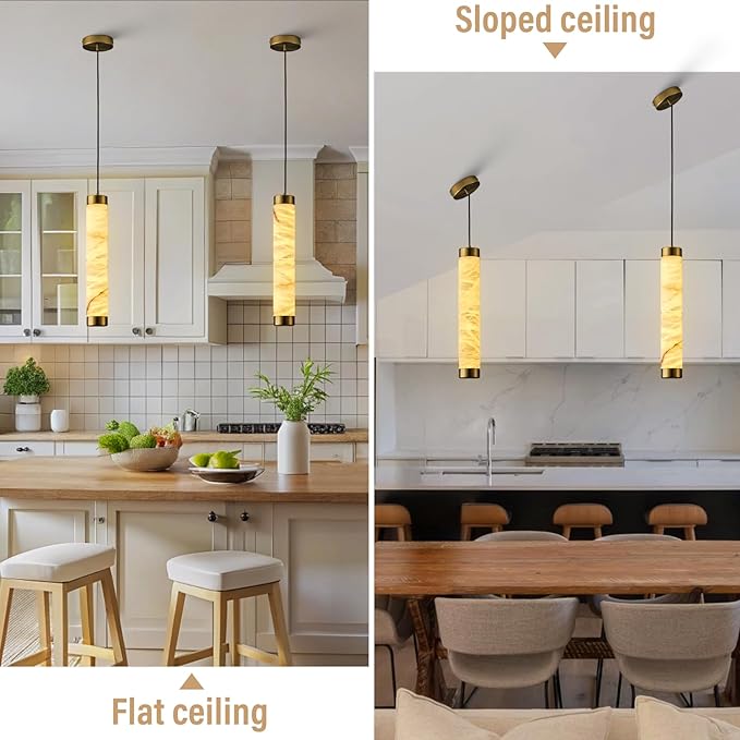 20" Alabaster Pendant Lights, Adjustable Modern Ceiling Light Fixtures - Image 7