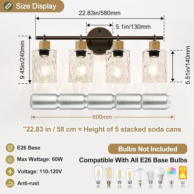 2025 Upgrade Bathroom Light Fixtures, 4-Light Coastal Vanity Lights - Image 7