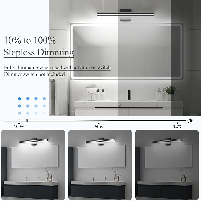 Ralbay Black Vanity Light 5 Color Temperature Dimmable LED Modern Bathroom - Image 3