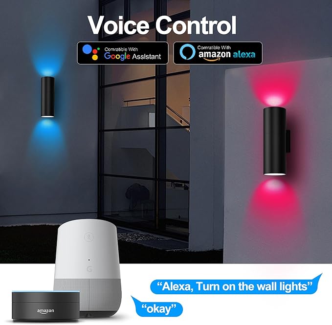 Smart RGBCW Up and Down Outdoor Wall Lights 120W, Dual Beam LED Wall Sconce - Image 6