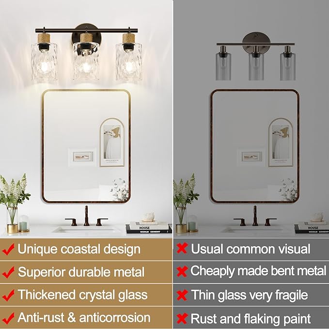 2025 Upgrade Bathroom Light Fixtures, 3-Light Coastal Vanity Lights - Image 2