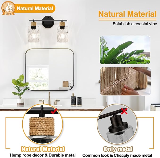 2025 Upgrade Bathroom Light Fixtures, 2-Light Coastal Vanity Lights - Image 3