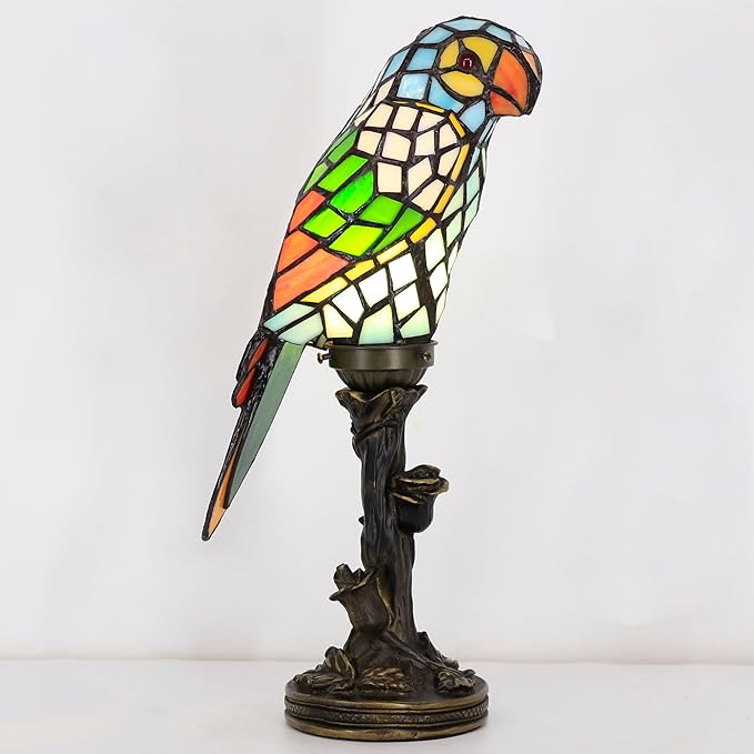 Small Tiffany Lamp Parrot Table Lamp Stained Glass Accent Lamp 15.3 Inch Tall - Image 3