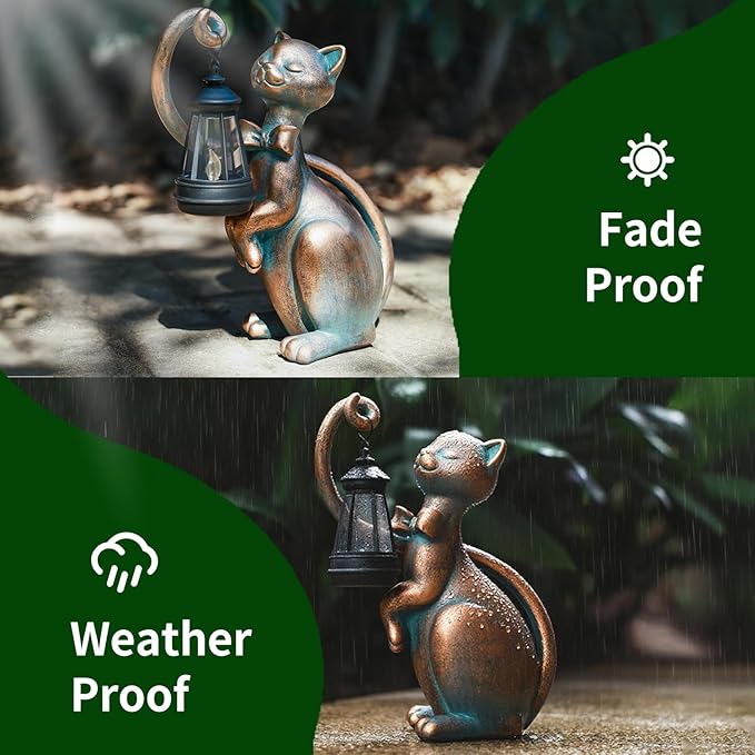 WHIMSYNOOK 10.7" Bronze Cat Solar Garden Statue Light – Cute Kitty Design - Image 7