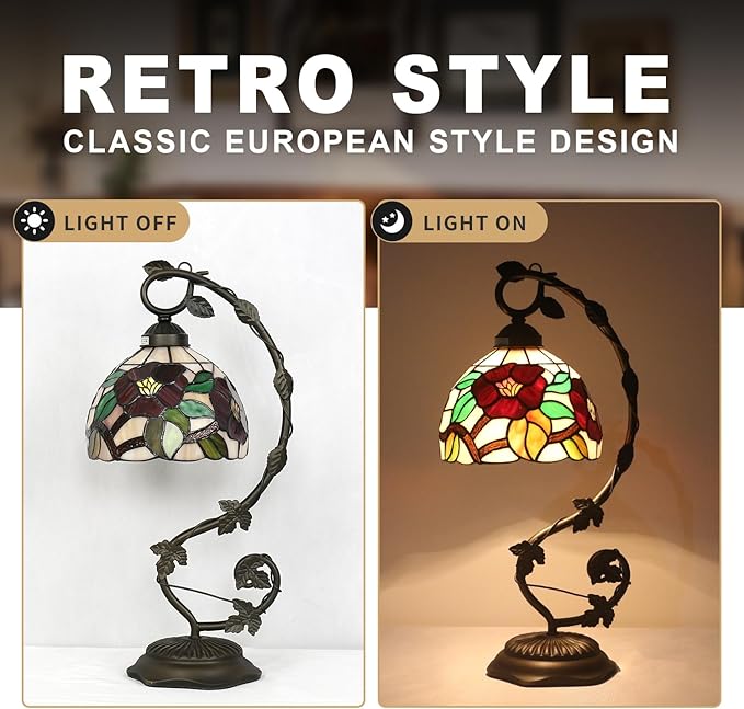 Stained Glass Lamp, Vintage Table Lamp, Living Room, Study（Crabapple Blossom） - Image 3