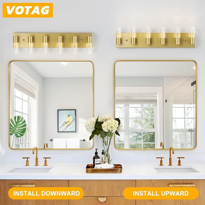 Bathroom Vanity Light Fixtures Over Mirror, Brushed Golden Finish Coating - Image 2