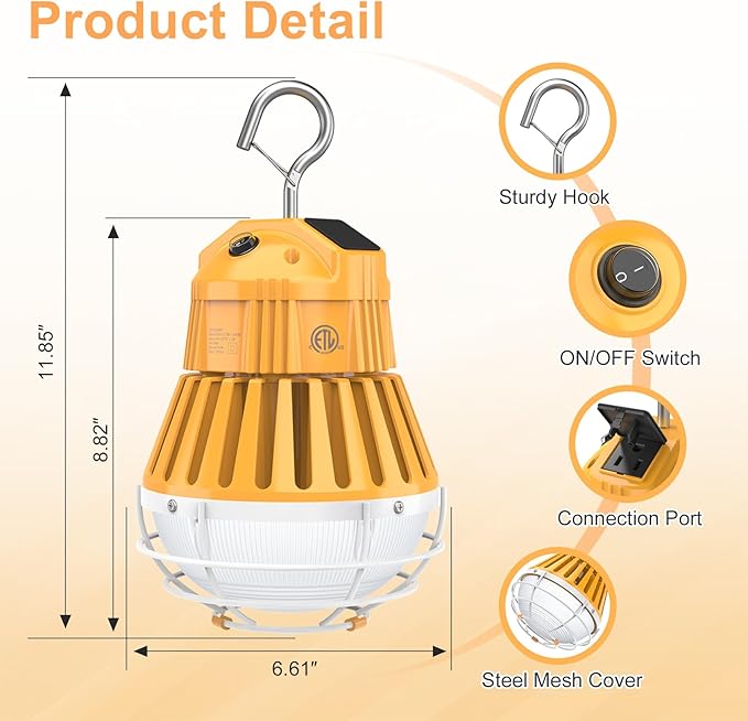 LED Temporary Work Light, 48W/64W/80W Adjustable, 4500K/5000K/5700K CCT - Image 6