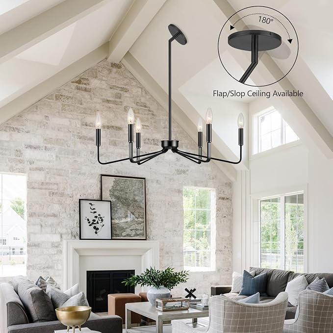 Black Chandelier for Dining Room, 6-Light Farmhouse Kitchen Light Fixtures Over - Image 6
