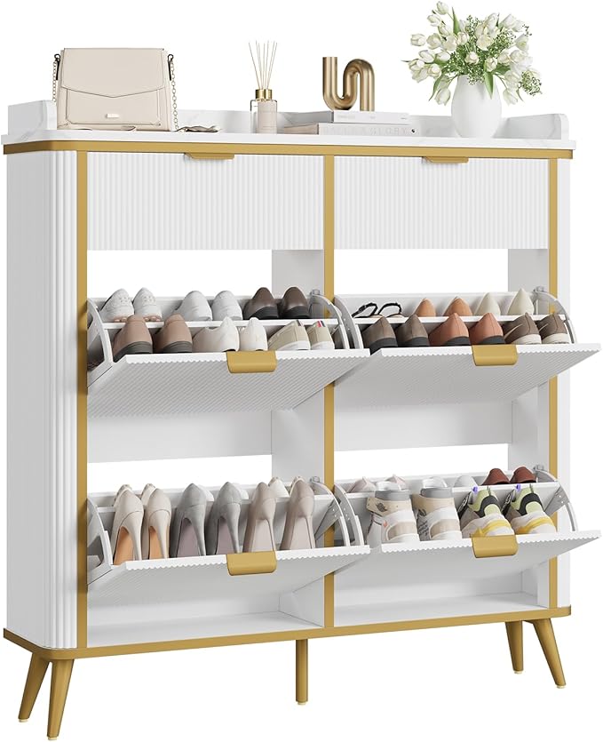 Fluted Shoe Cabinet Storage, Modern Slim Shoe Organizer Cabinet - Image 3