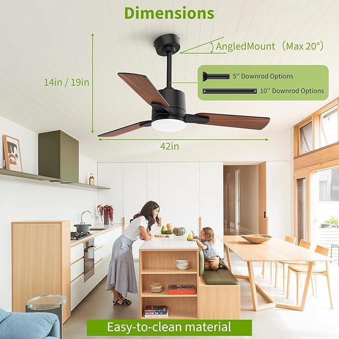 Ceiling Fans with Lights, 42 Inch Low Profile Ceiling Fan with Light and Remote - Image 5