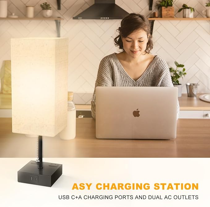 Table Lamp for Bedroom with USB, Bedside Lamp with USB C+A Charging Ports - Image 5