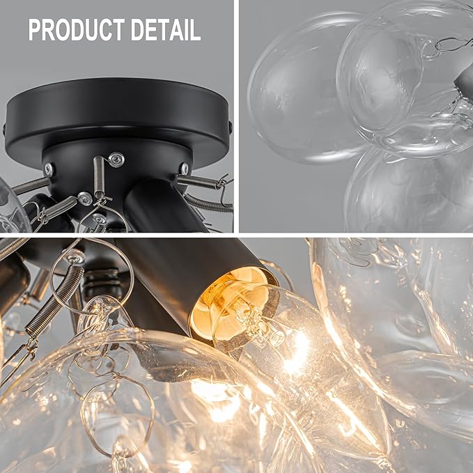 GoYeel Bubble Flush Mount Ceiling Light 17.72"-Black Small Chandelier Glass - Image 5