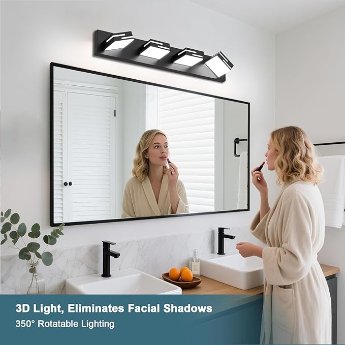 LED Modern Bathroom Vanity Light Fixtures, 4-Light 28-inch Dimmable Matte Black - Image 6