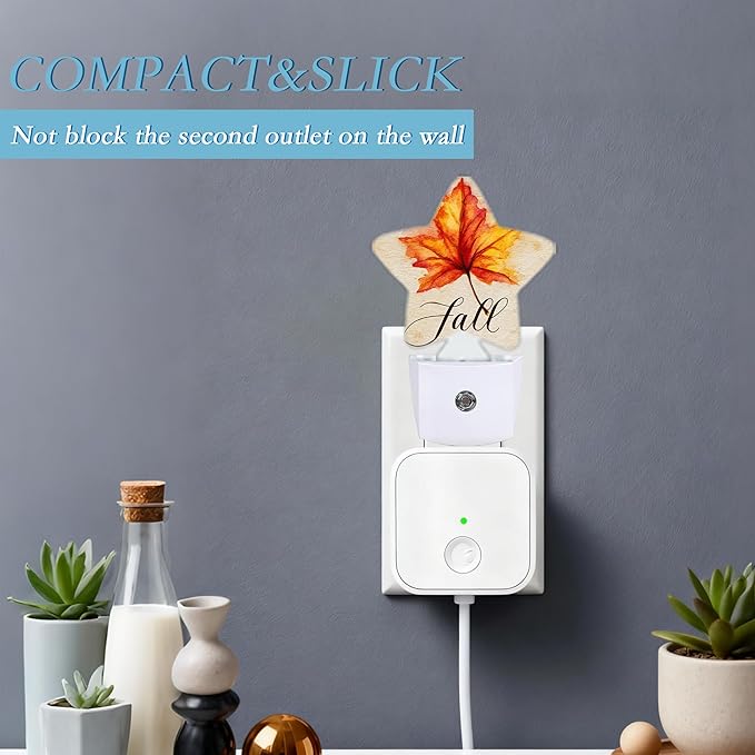 Fall Night Light, Autumn Maple Leaf Plug-in Dusk to Dawn Smart Sensor Nightlight - Image 3