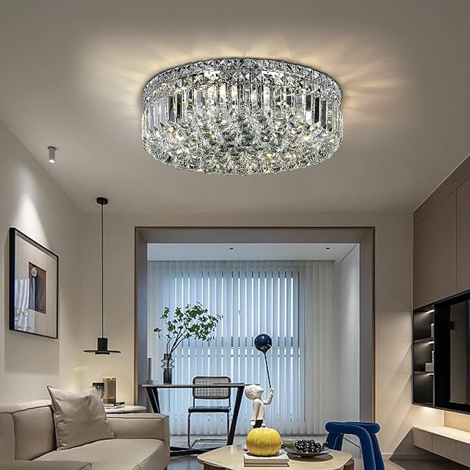 6-Lights Crystal Flush Mount Chandelier Light Fixture - Image 8