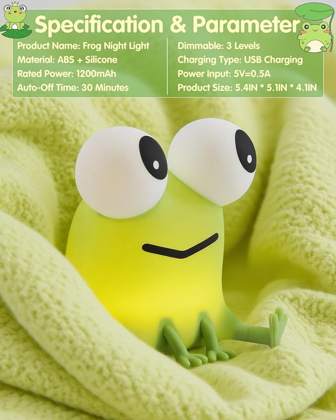 YISUN Frog Night Light for Kids, Soft Silicone Nursery Night Lamp Rechargeable - Image 8