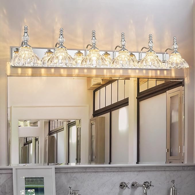 Vintage Bathroom Vanity Light, 6-Light Chrome Vanity Lighting Fixture - Image 6