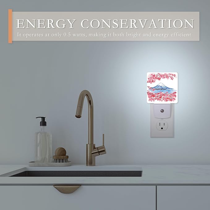 Cherry Blossoms Night Light, Mountain Fuji Plug-in Wall Led Night Lights Decor - Image 5