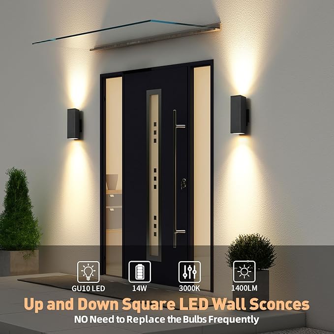 tewei 4 Pack LED Square Up and Down Lights Outdoor Wall Lights, Matte Black - Image 2