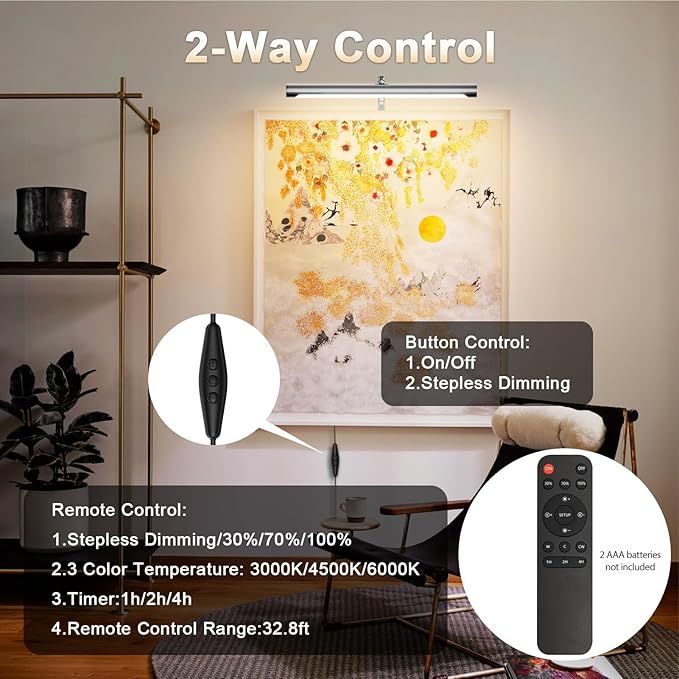 Picture Lights for Paintings Plug in, Remote Control Gallery Painting Wall - Image 2