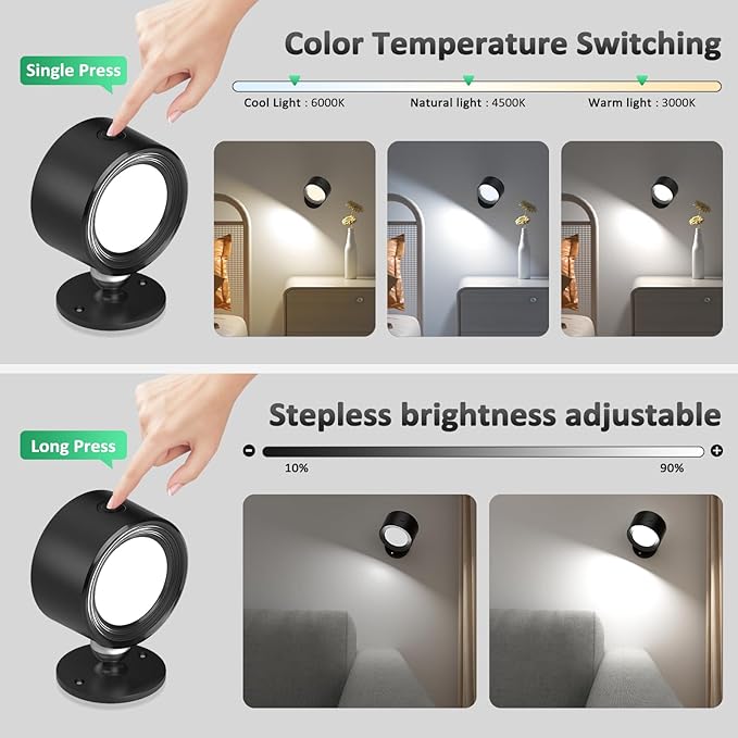 Lightbiz LED Wall Lights with Remote, Wall Mounted Sconces 3000mAh Rechargeable - Image 3