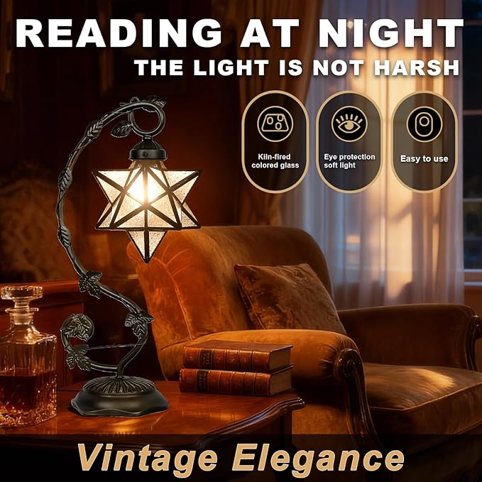 Star Glass Table Lamp, Vintage Style Table Lamp, Living Room - Image 4