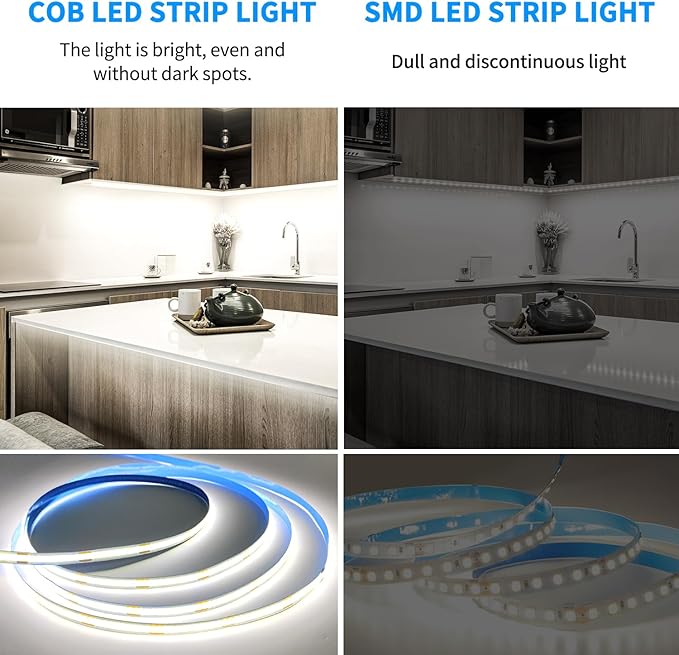 COB LED Strip Lights 6000K 16.4ft DC 24V Dimmable White Flexible LED Tape Light - Image 3