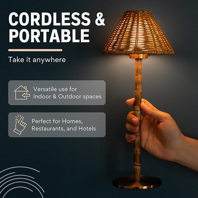 Bamboo Cordless LED Table Lamp – Rechargeable 24-Hour Battery, Dimmable Warm - Image 4