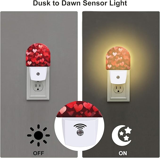 Red Love Hearts Night Light Plug into Wall, Romantic Sweet Red Heart Dusk to - Image 3