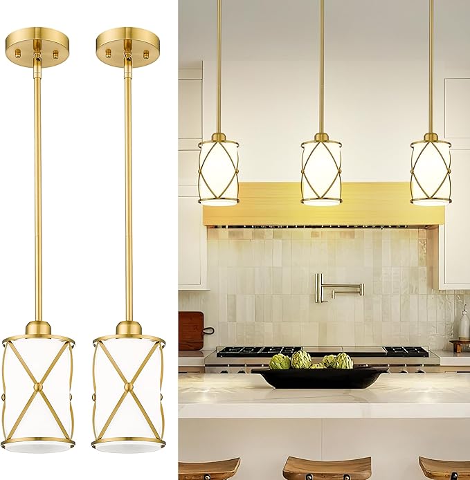 Brushed Gold Pendant Lights Kitchen Island, Modern 2 Pack Pendant Light by Osimir