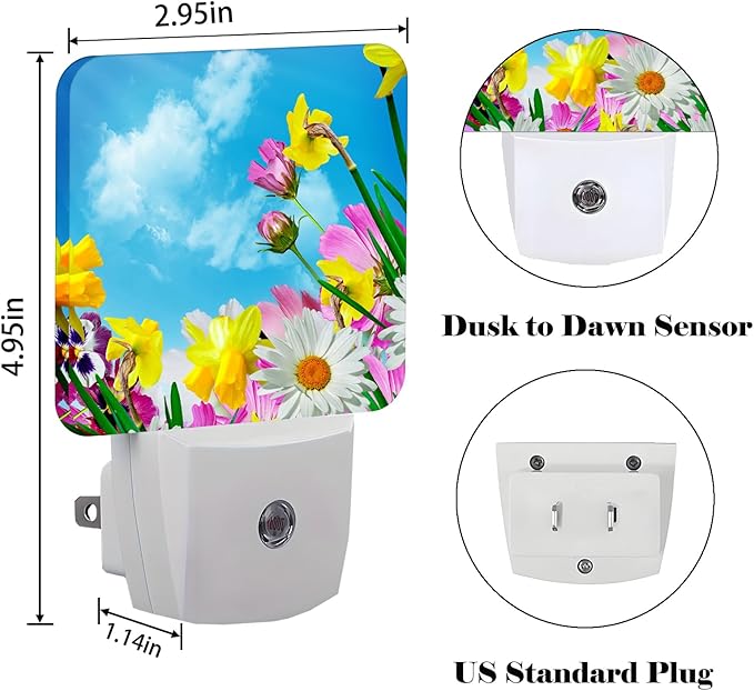 Yellow Petunias and White Sunflower Night Light, Plug-in Nightlights Auto - Image 2