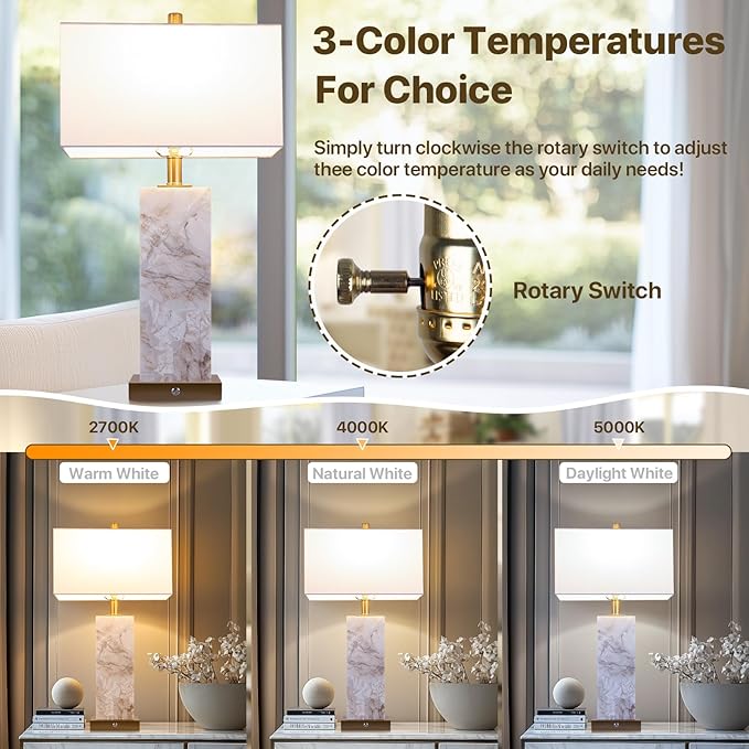25.6" Alabaster Lamp, Marble Lamp Nightstand Lamps Set of 2, Table Lamps - Image 3